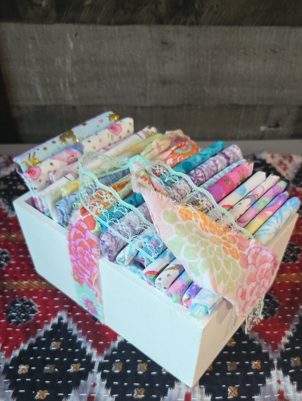 White Storage Box Full Of Fat Quarters